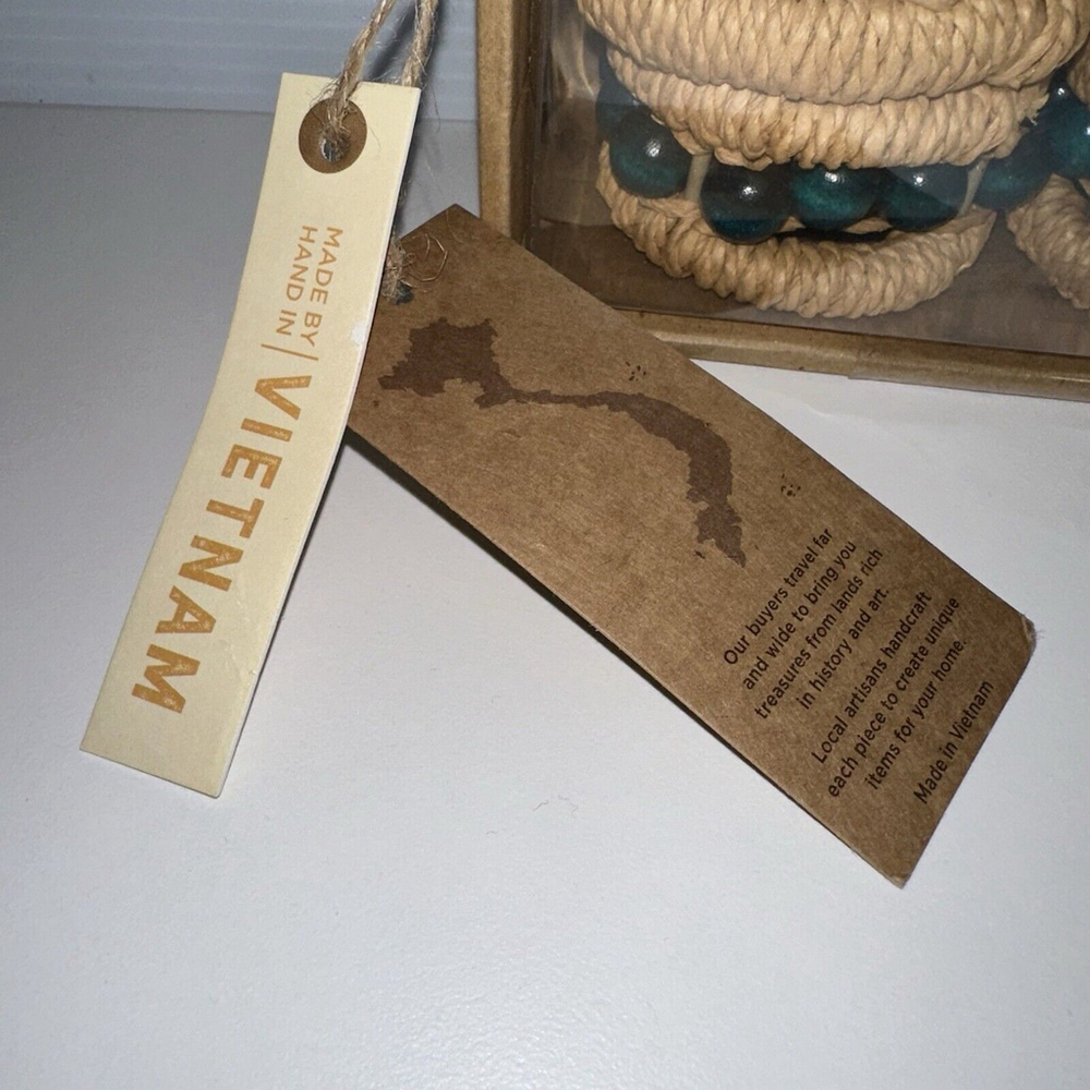 NEW 6 VEITNAM MADE Napkin Rings Tan Green - Picture 2 of 7